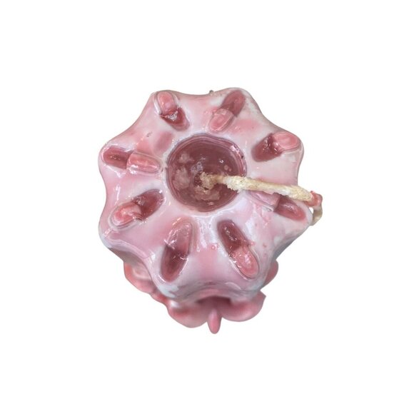 Vintage Hand Carved Pillar Ribbon Wax Candle Pink Butterfly 9.5" - Picture 5 of 6